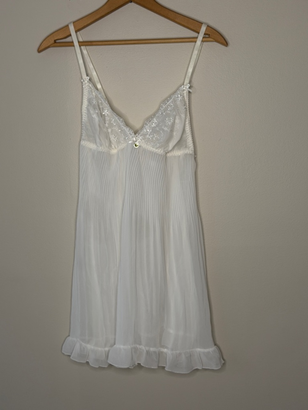 Delicate White Lace Pleated Chemise with Ruffle Hem